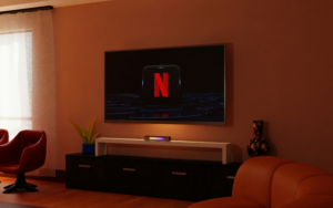 Modern living room with television displaying content from one of the top streaming platforms 2026